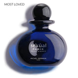 Blue perfume bottle labeled 'Sexual Paris'