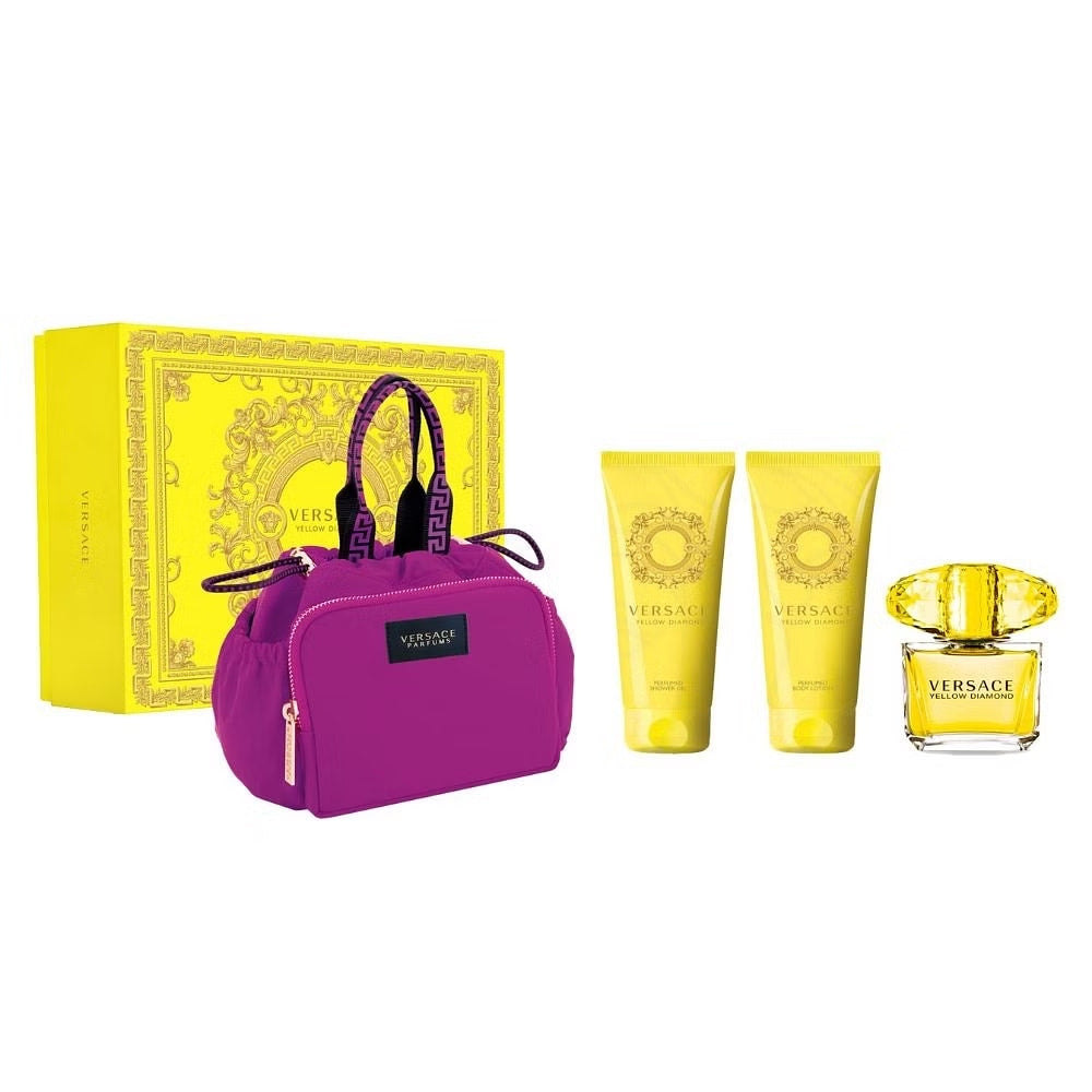VERSACE YELLOW DIAMOND(W)(H/B)(LI FREE)4PCSET(3.0oz edt sp,3.4oz Body Lotion,3.4oz Shower Gel,Pouch)