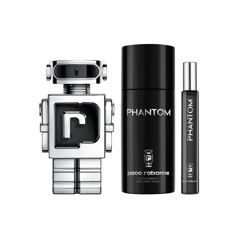 PACO RABANNE PHANTOM 3 PCS SET FOR MEN: 3.4 EAU DE TOILETTE SPRAY + 5.1 DEODORANT SPRAY + 0.34 EAU DE TOILETTE SPRAY