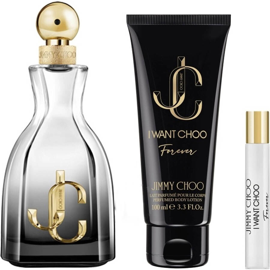 JIMMY CHOO I WANT CHOO FOREVER 3 PCS SET FOR WOMEN: 3.4 EAU DE PARFUM + 0.25 EAU DE PARFUM + 3.4 BODY LOTION