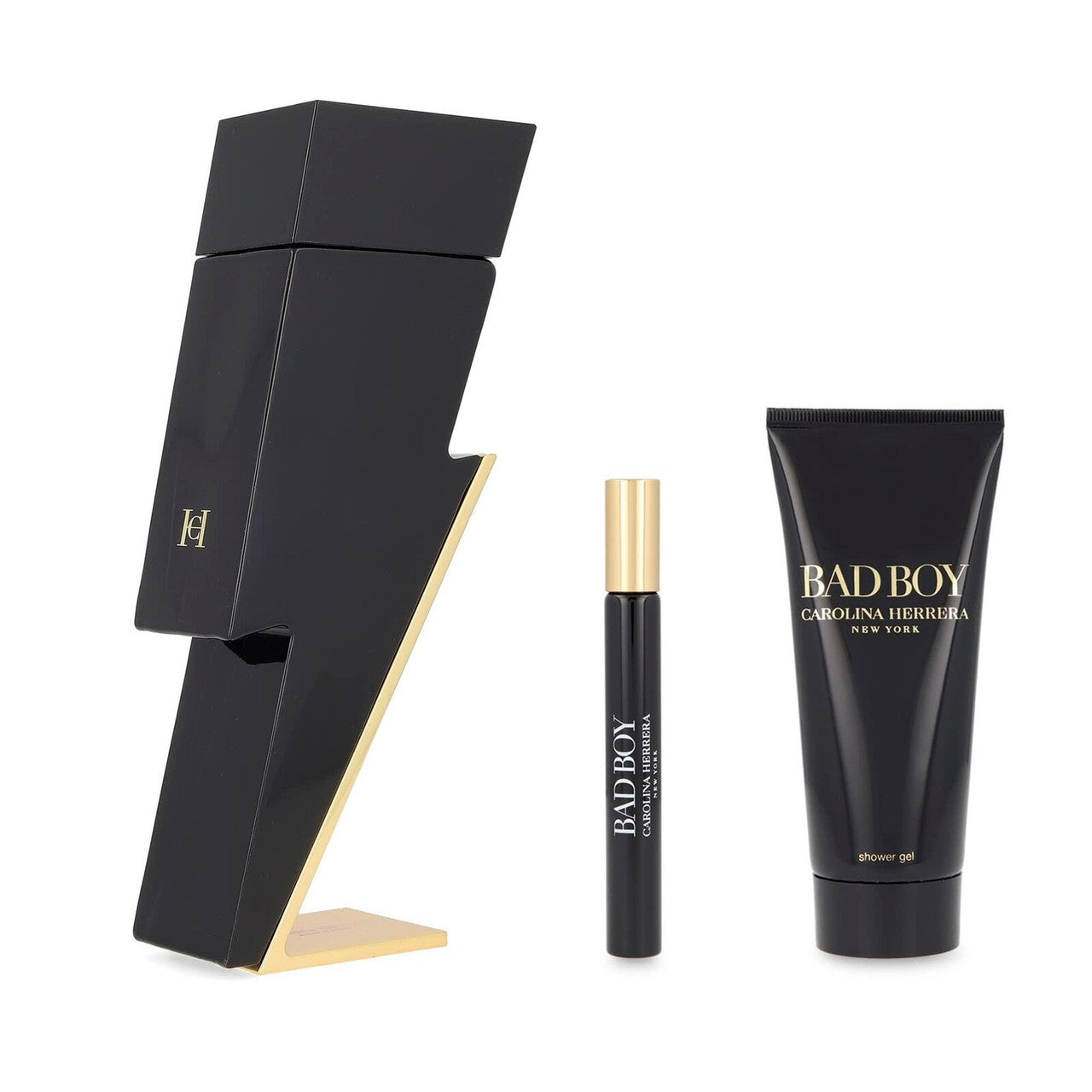 CAROLINA HERRERA BAD BOY 3 PCS SET FOR MEN: 3.4 EAU DE TOILETTE + 0.34 EAU DE TOILETTE + 3.4 SHOWER GEL (HARD BOX)